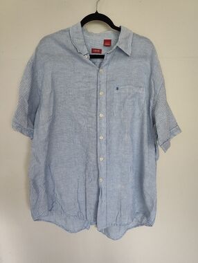 IZOD Button-up Shirt Mens XL Linen Striped Blue White